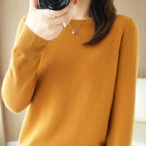 Autumn Winter Women Wool Sweater O-neck Long Sleeve Pullover Basic Casual Loose Style Famale Clothing Merino Wool Knitwear Tops