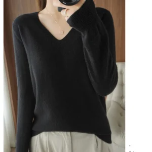 Women's Sweater 2025 Autumn Winter Knitted Pullovers V-neck Slim Fit Bottoming Shirt Solid Soft Knitwear Jumpers Basic Sweaters