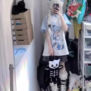 Japanese Woman Clothing With Removable Sleeve T-shirts Short Long Sleeve Female Clothing 2000s Summer Spring Kawaii y2k Clothes