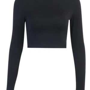 Women Black Bodycon Long Sleeve Crop Tops Gothic Harajuku Letter Embroidery Vintage Solid Tops Female Casual Basic Tops