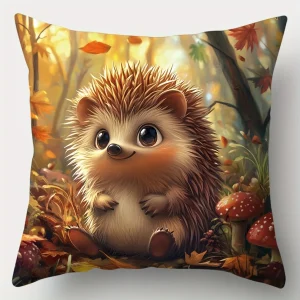 1pc Autumn Cute Hedgehog Maple Leaf Printed Pillowcase Thanksgiving Decorative Pillowcase Ideal Gift