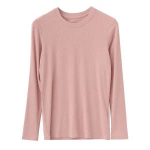 SuyaDream Women Knitted T Shirt Silk Viscose Blend Long Sleeves Solid Basic Cozy Tee 2026 Spring Summer Ribs Top Pink Blue