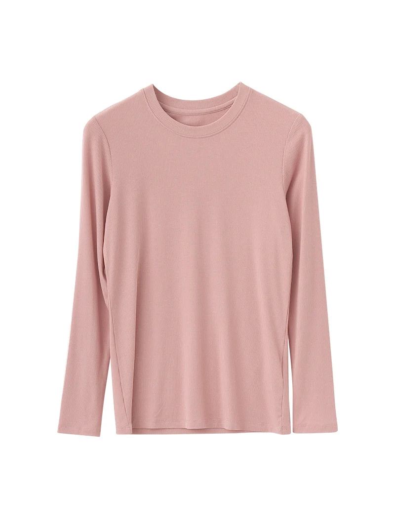 SuyaDream Women Knitted T Shirt Silk Viscose Blend Long Sleeves Solid Basic Cozy Tee 2026 Spring Summer Ribs Top Pink Blue - Image 15