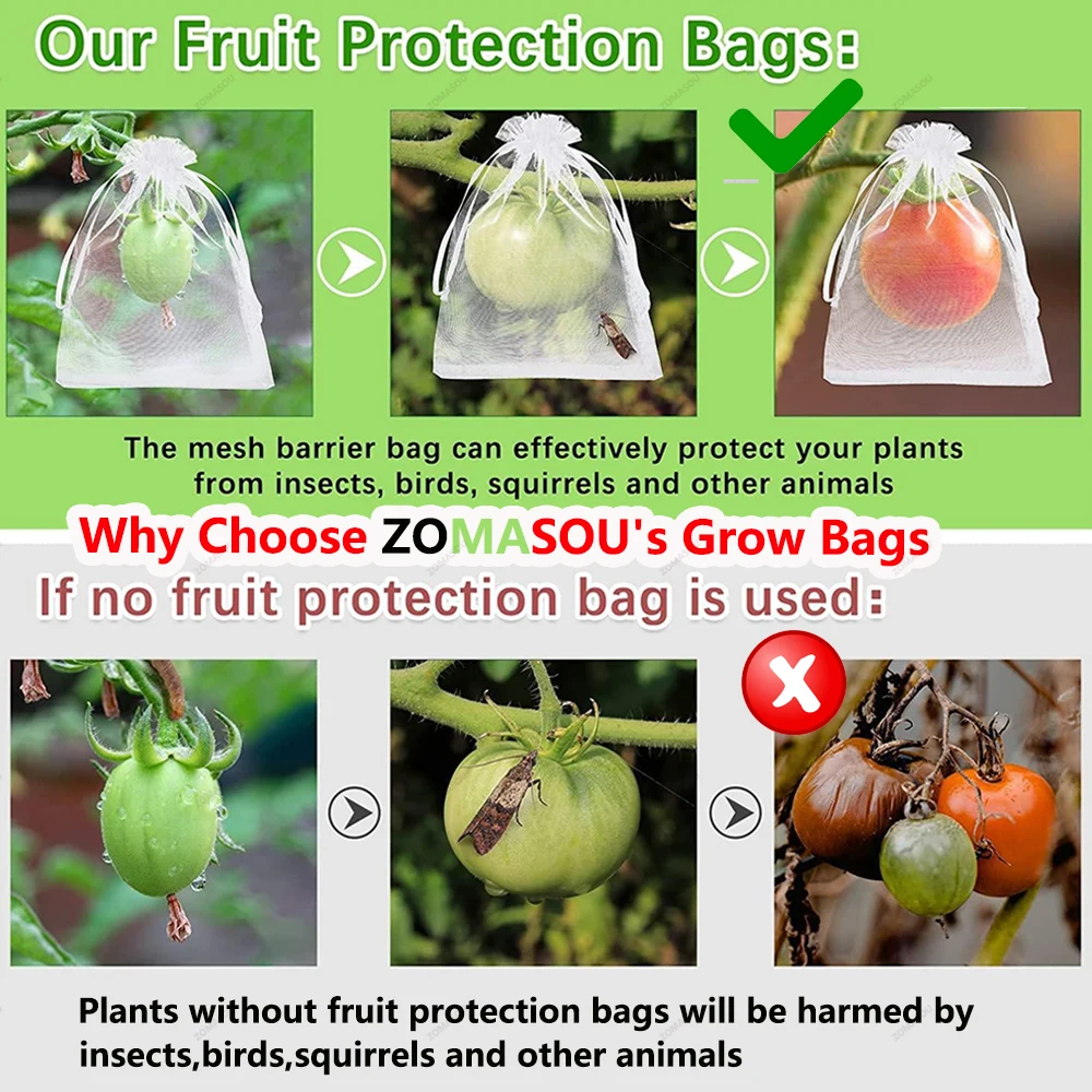 20-100PCS Vegetable Grapes Fruit Grow Bags Fruit Protection Bags Garden Anti-Bird Netting Mesh Bag Strawberry Bags Garden Tools - الصورة 4