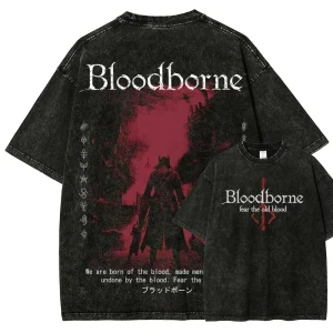 New Top Fashion Action Role-playing GameBlood Borne Peripherals Print T-shirt Vintage Washed Men Women Cotton Loose Oversize Tee