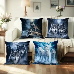 Home Decor Wolves In Moonlit Forest & Snow Pillow Covers Pattern Cushion Cover Suitable For Sofa Bedroom Car Pillow Cover