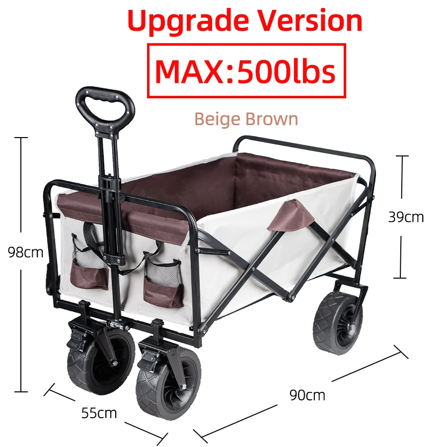 Large Weight Capacity Heavy Duty Wagon Cart Folding Wagon for Outdoor Garden Beach wagon Camping Equipment with Cup Holders - الصورة 8