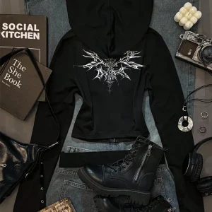 Casual women's wear minimalist printed solid color fitted hooded sweatshirt T-shirt, autumn, zipper cardigan pattern