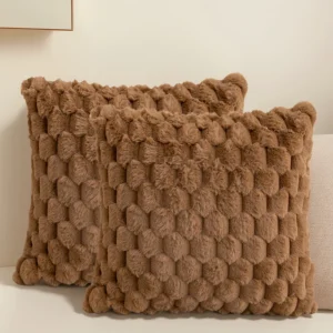 Pack of 2 artificial fur plush luxurious decorative throw pillow cover, for sofa, living room, and car interior（no pillowcore） ﻿