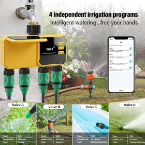 4/2 Zone WiFi Water Timer Smart Irrigation Timer Water Valve Controller Solar Powered Smart Life App 2.4GHz Auto Watering Timer