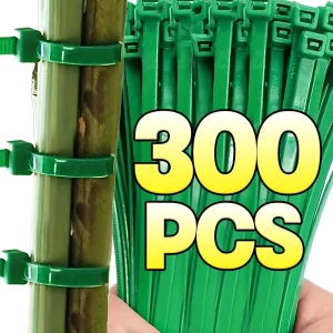 300/50PCS Self-locking Plastic Nylon Tie Green Cable Tie Fastening Ring Sealing Wraps Strap for Home Garden Plant Fasten Tools