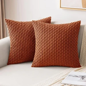 Spring Sage Green Decorative Throw Pillow Covers 18x18 Soft Corduroy Striped Square Pillow Covers for Couch Living Room Bed Sofa