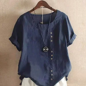 Vintage Harajuku Button T Shirt Casual Summer Short Sleeve Cotton Linen Solid Loose Blouse Elegant Oversize Tee Shirt Streetwear