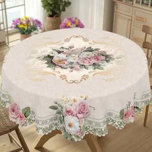 1 Piece of Retro Beige Rose Daisy Pattern Tablecloth, Elegant and Romantic French Style Floral Print Round, Rectangular Tablecloth, Suitable for Home Kitchen, Dining Table, Garden, Courtyard Indoor and Outdoor Decorative Tablecloth, Suitable for Valentine's Day, Mother's Day, Wedding, Birthday, Anni