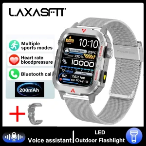 LAXASFIT 2025 New Smart Watch Men's Outdoor Watch 1.85 inch Voice Assistant Bluetooth Call with LED Flashlight Smart Watch