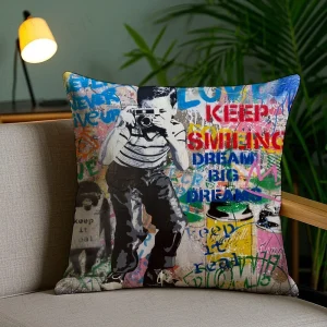 Banksy Street Graffiti Art Pillow Case Anti-dustmite Pillowcase Invisible zipper silky short plush Sofa cushion cover