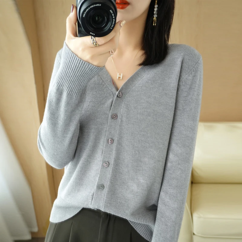 Early Autumn New Andy Cashmere Knit Cardigan V-Neck Solid Color Fashion High-Grade Comfortable Loose Casual Knitwear -GH021 - الصورة 18