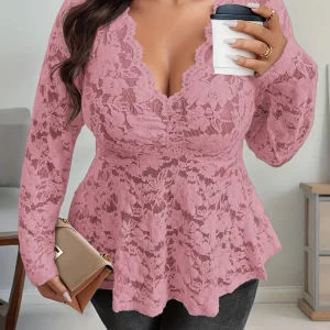 Elegant Fashionable Women's Long Sleeve Lace T-shirt Lady's Stylish Lace Top Comfortable Fit Casual Wear