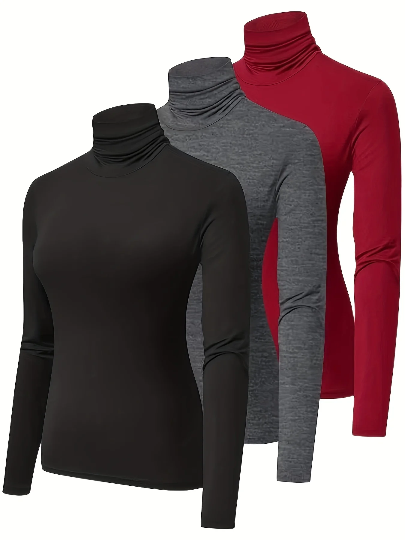 Womens Turtleneck T-Shirt Set Soft Knit Casual Long Sleeve Tops for Spring & Fall Stylish Basic Closet Essentials