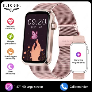 LIGE New 1.47” HD Full Touch Screen Smart Watch Women Men IP68 Waterproof Sports Fitness Heart Rate Monitor Ladies Smartwatch