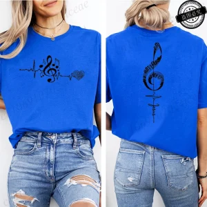 Musical Notes Printed T-Shirt for Women,Heartbeat Music Graphic Tee Shirts Clothes,Aesthetic Women's Tee T-Shirts Musician Gift