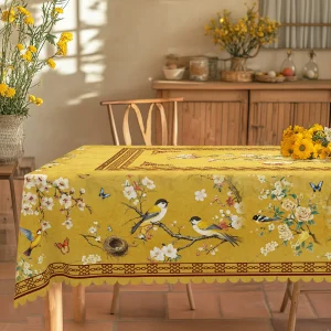 1 Piece Retro Style Flower and Bird Print Round Tablecloth, 5 Sizes Available, Square Tablecloth with Retro Shading Plum Blossom Flower and Bird Print Design, Edge Embossing Process, Daily Garden Tablecloth Decoration, Tablecloth for Daily Home Kitchen, Terrace Use, Spring and Summer Home Decoration