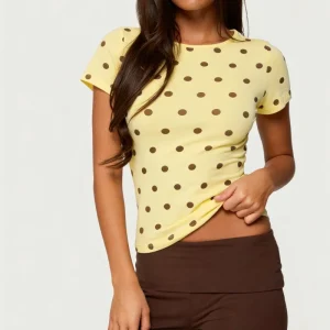 Women Polka Dot Shirt Y2k Baby Tee Crop Tops Short Sleeve Crewneck Slim Fitted T Shirts Vintage Aesthetic Clothes