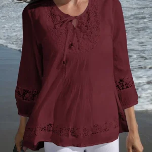 Womens Lace Patchwork Blouses ZANZEA 2025 Summer Bohemian Casual 3/4 Sleeves Blusas Shirts Casual Hollow Out Tunic Tops Beach