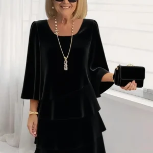 Spring and summer fashion cake skirt women's temperament loose slimming round-neck dress women
