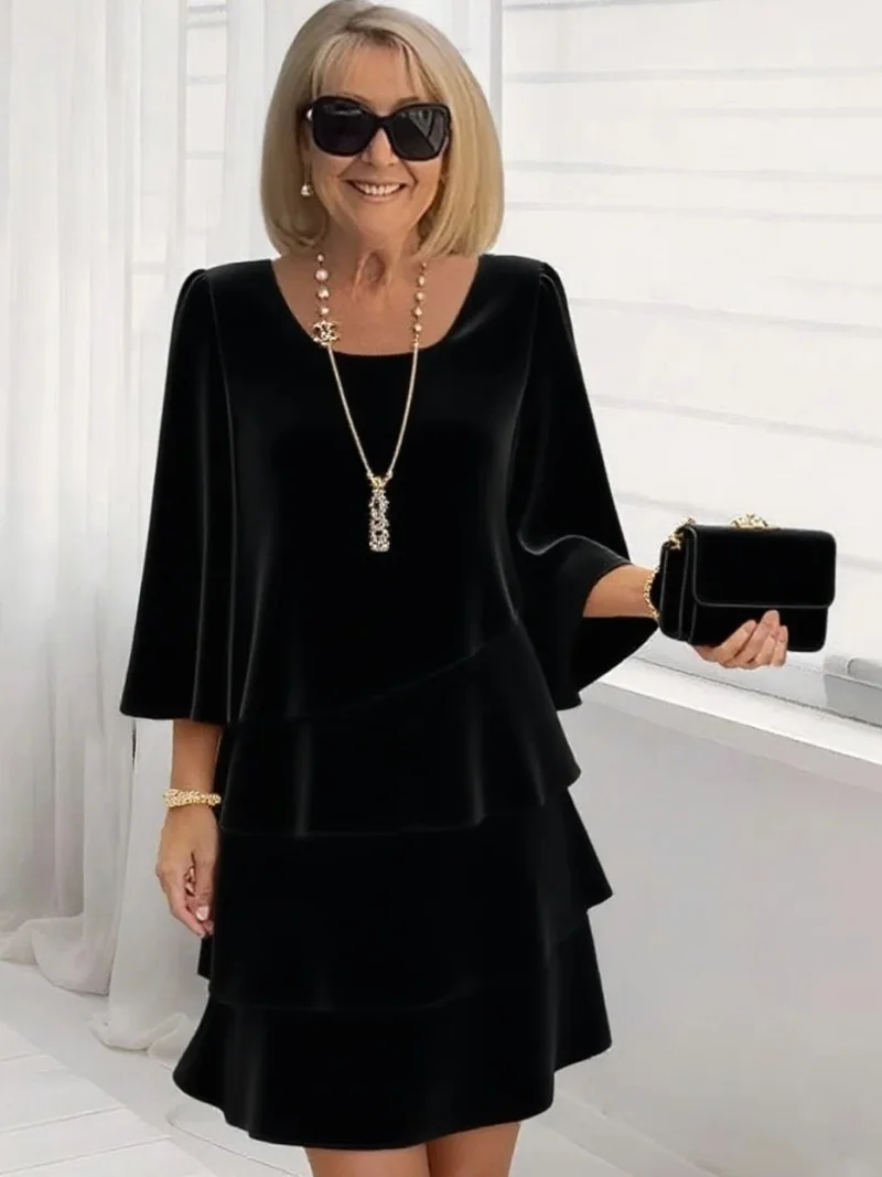 Spring and summer fashion cake skirt women's temperament loose slimming round-neck dress women - Image 5
