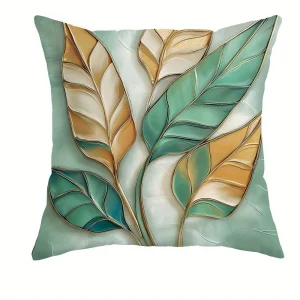 Elegant Green and Gold Leaf PillowcasesLiving room sofa cushion cover, soft and comfortable, bedroom room decoration