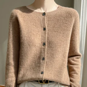 Women's Sweater Cardigans 100% Merino Wool Knitwear Raglan Sleeve Cashmere O-neck Solid Autumn Winter Casual Comfortable Tops