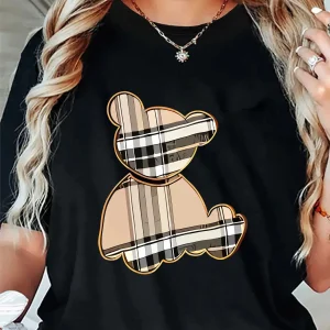 Women's Sporty Casual Striped Bear Print T-Shirt - Breathable Moisture-Wicking Lightweight Soft  Round Neck Short Sleeve Top