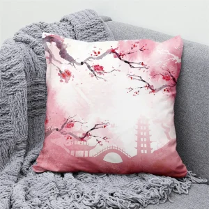 Lucky Cat Japanese Style Sofa Bed Decorative Pillow Cover Home Decor Mount Fuji Art Cushion