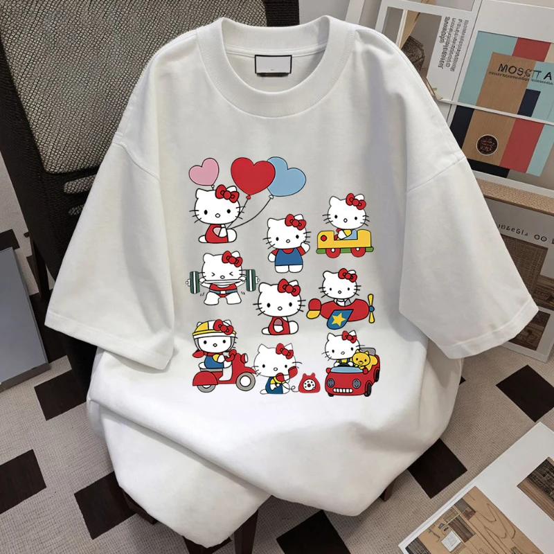 Hello Kitty Kawaii Cotton T-shirt Sanrioed Anime Fashion Women's Top Summer Casual Street Personalized Sweet Girl Top T-shirt - Image 8