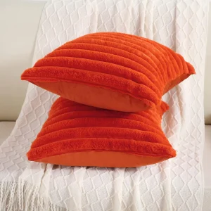 Faux Rabbit Fur Square Cushion Cover Big Thick Striped Super Soft Solid Color Pillow Cover 24×24inch Sofa Decor Cushion Covers