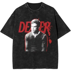 New Dexter Morgan Edition Middle Finger Retro Trendy Vintage Washed T-Shirt Summer Y2K Tops Cotton Men Women Tees Short Sleeve