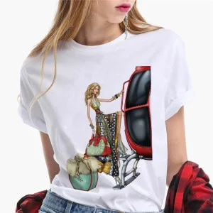 Paris Girl Europe and America Fashion Loose Ins White Short-sleeved T-shirt Woman Graphic T Shirts Harajuku Women Clothes