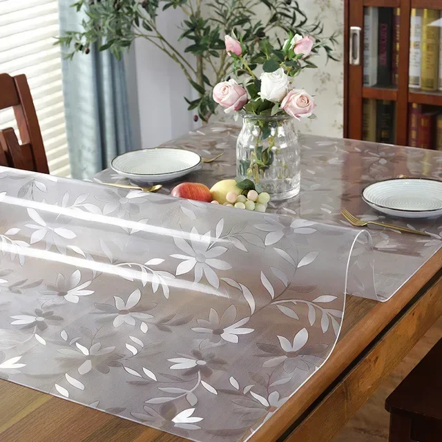PVC Transparent Tablecloth Waterproof Oil-proof Anti-scalding Soft Glass Rectangular Tablecloth Kitchen Table Mat Table Cover - الصورة 4