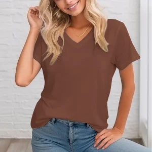 Women's short-sleeved T-shirt solid color design summer tops soft texture comfortable breathable personality daily wear