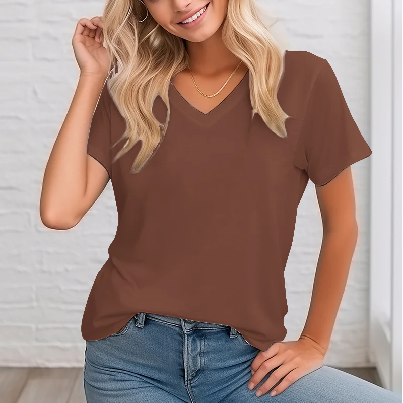 Women's short-sleeved T-shirt solid color design summer tops soft texture comfortable breathable personality daily wear - Image 9