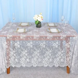 Black/White Embroidered Lace Rectangular Tablecloth Elegant Birthday Vintage Tulle Floral Table Decoration Bridal Mesh Fabric