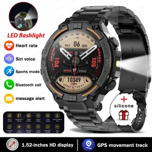 Smartwatch Military Men 360*360 HD Screen Flashlight Health Monitor Waterproof Heart Rate BT Call Smart Watch