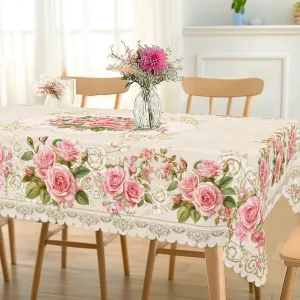 1 Piece of Floral Round Tablecloth, 5 Sizes Available, Three-Dimensional Painting Style Floral Pattern Printed Tablecloth, Edge Embossing Process, Spring Garden Tablecloth Decoration, Tablecloth for Daily Home Kitchen, Terrace, Spring Decoration, Home Decoration