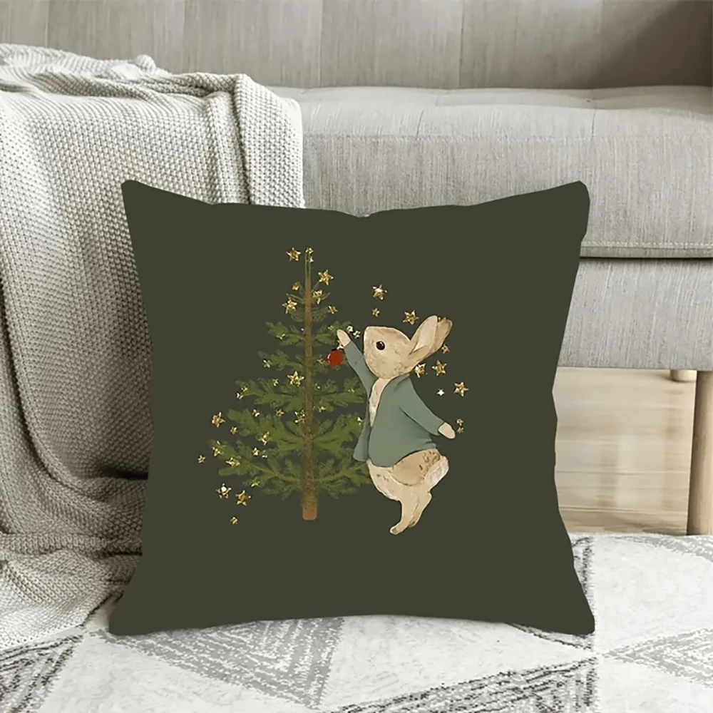1PC Easter Bunny Reading Pillow Cover ,Decorative sofa cushion cover, home decoration, 2D printing. - Image 5