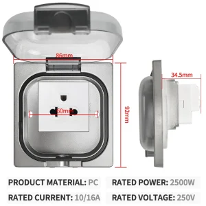 IP65 Waterproof Outdoor Socket, 16A High Power Wall Plate, 250V US/Thai Style 10A Receptacle, Bathroom & Weatherproof Electrical