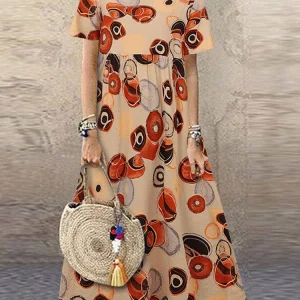 Vintage Printed Maxi Dress Women's Summer Sundress ZANZEA 2025 Casual Short Sleeve Holiday Floral Vestidos Female O Neck Robe