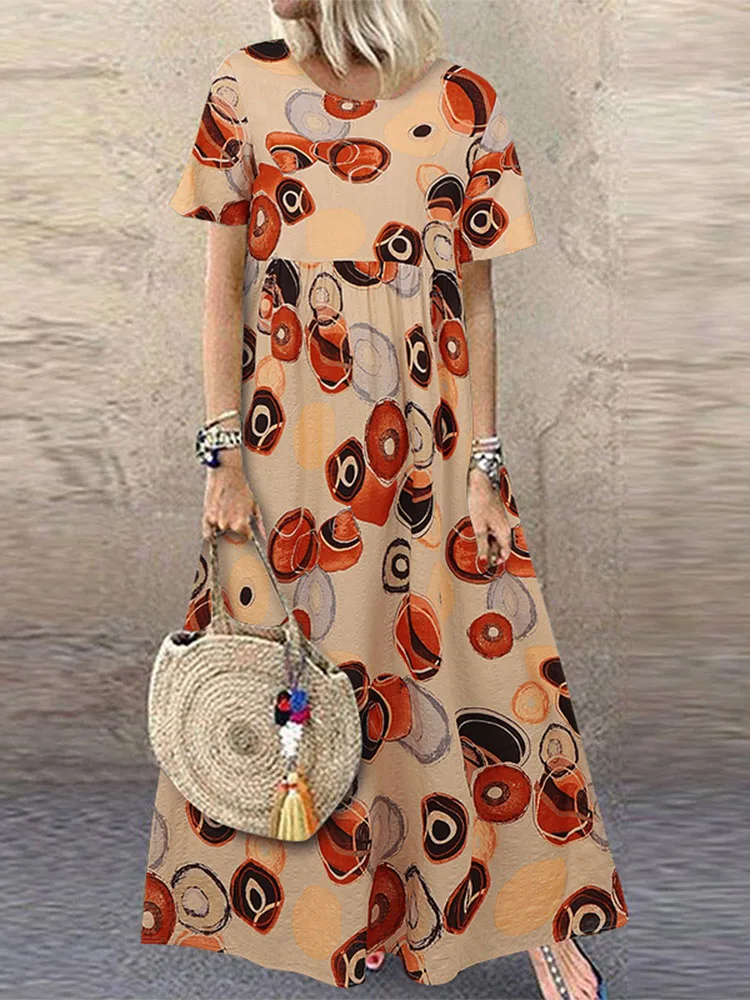 Vintage Printed Maxi Dress Women's Summer Sundress ZANZEA 2025 Casual Short Sleeve Holiday Floral Vestidos Female O Neck Robe - الصورة 16