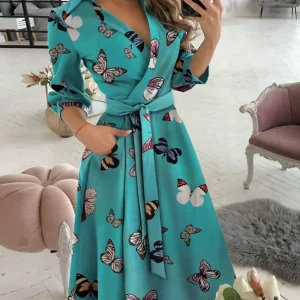 Women Print Dress Sexy V-Neck Bat Sleeve Ruffl Flowers Print Bohemian Beach Sundress Ladies Loose Summer Vacation Mini Dresses