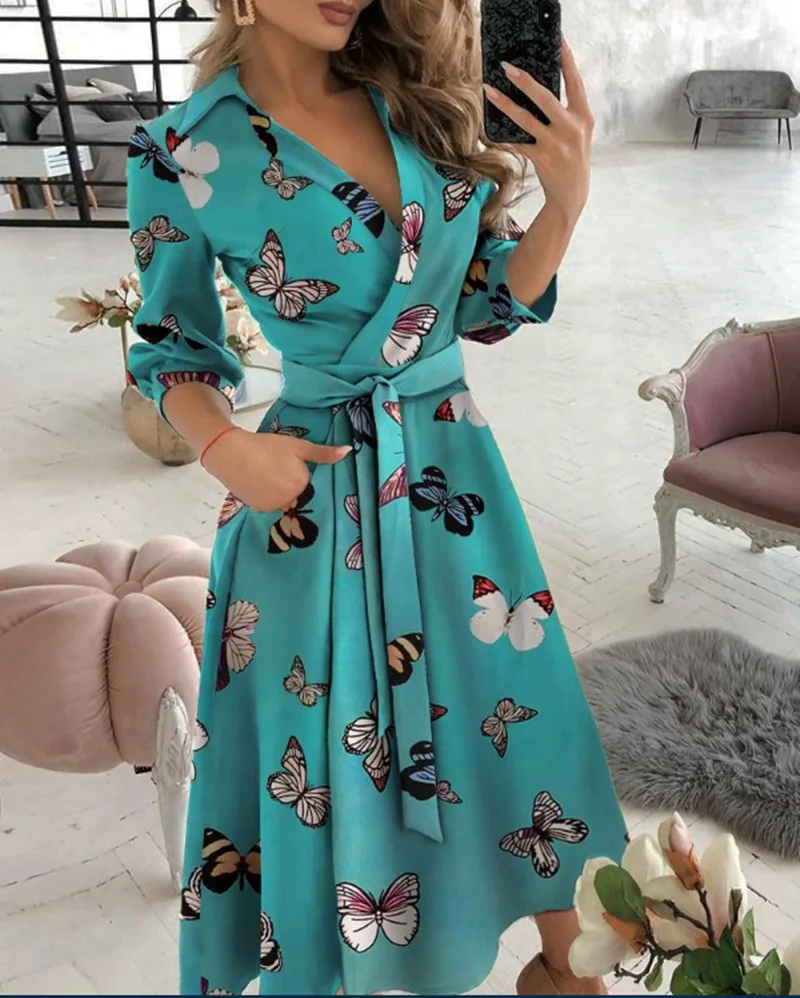 Women Print Dress Sexy V-Neck Bat Sleeve Ruffl Flowers Print Bohemian Beach Sundress Ladies Loose Summer Vacation Mini Dresses - Image 5